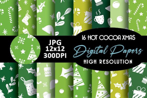 Green Hot Cocoa Christmas Digital Papers