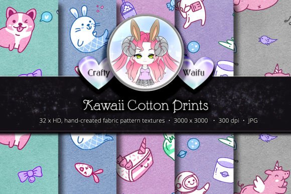 Kawaii Doodles Cotton Prints