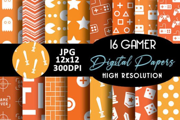 Orange Gamer Geek Digital Papers Pattern: A Creative Resource for Gamers and Designers