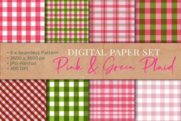 Pink and Green Plaid Seamless Pattern