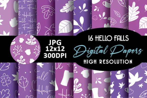 Purple Hello Fall Digital Papers Pattern
