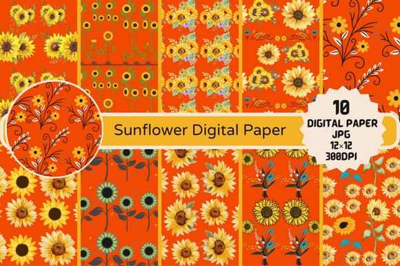 Red Sunflower Digital Papers