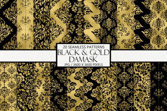 Seamless Black Damask and Gold Papers