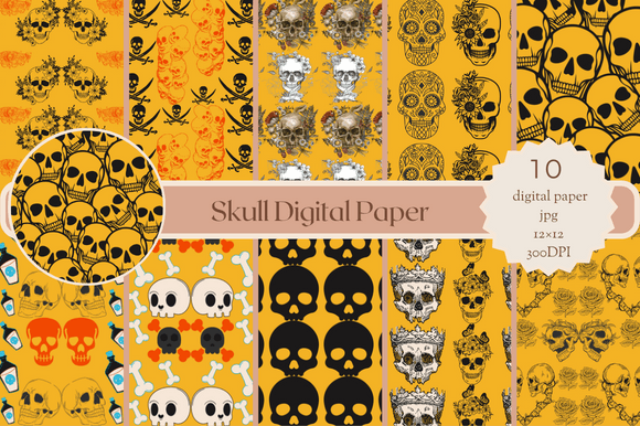 Yellow Skull Digital Papers: A Creative Resource for Halloween and Beyond